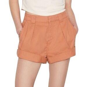 Anthropologie‎ x Pilcro High Waist Pleated Shorts, Orange Rolled Cuff Pockets
